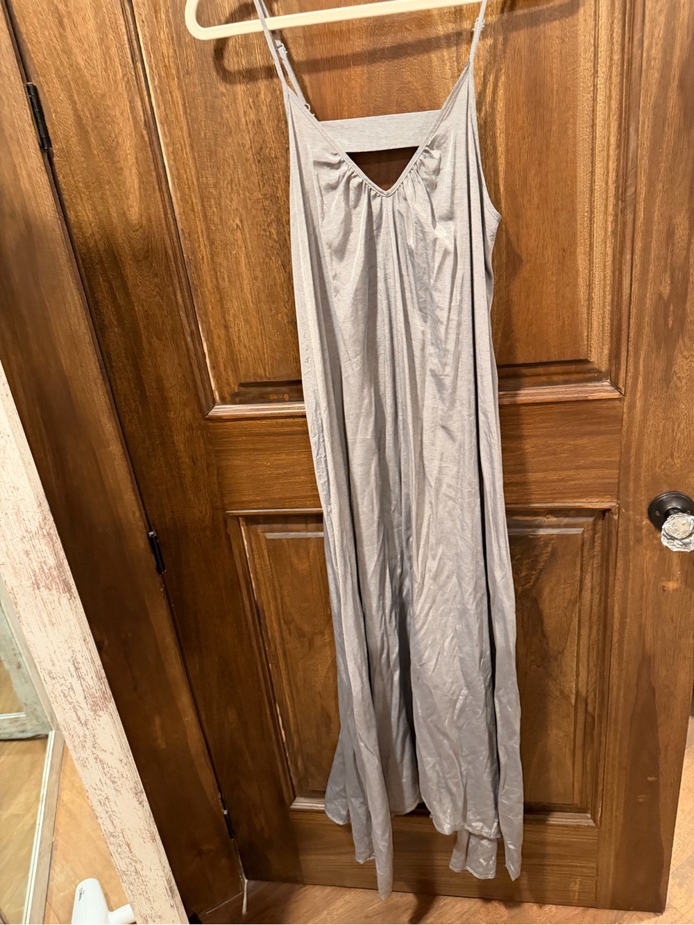 Spaghetti strap Maxi satin silver/gray dress